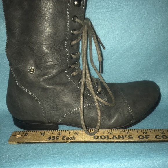 ROUGE fold over or lace up boots dark gray motorcycle army thrasher GUC size 7.5 - Picture 8 of 9